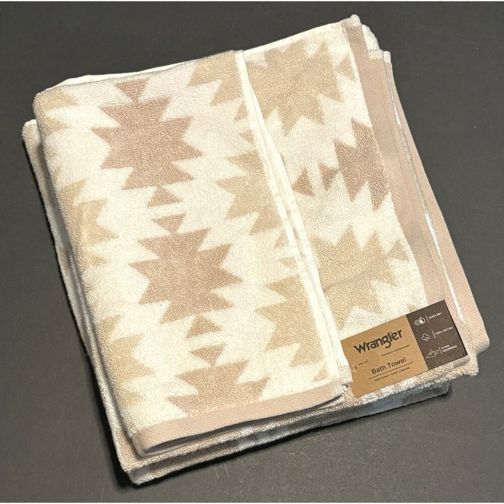 Wrangler Bath Hand Towels Canyon Ikat Beige Set Of 3 Pcs Aztec Southwestern Tan - Picture 7 of 10